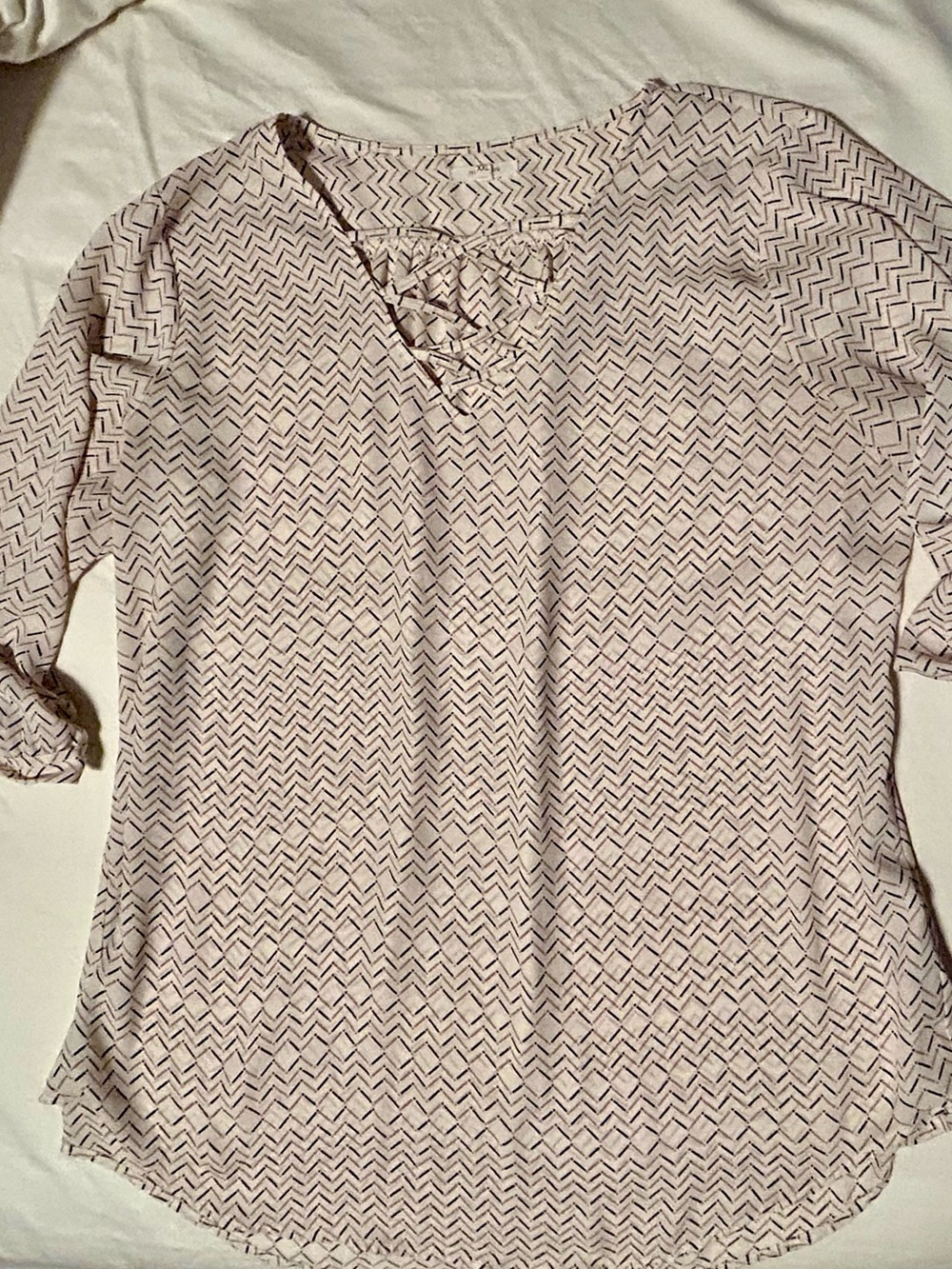 Women's cream Chevron Lace-Up V-Neck Blouse